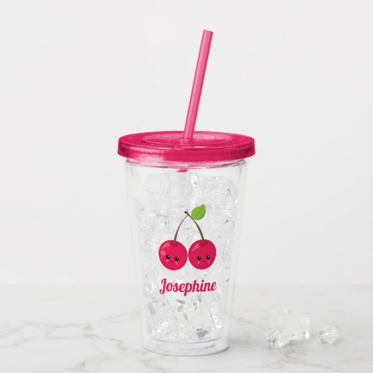 Cute Happy Cherries Monogram Acryl Drinkbeker (Achterkant ijs)
