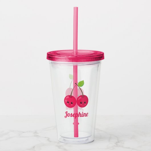 Cute Happy Cherries Monogram Acryl Drinkbeker (Voorkant)