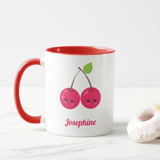 Cute Happy Cherries Monogram Mok (Met donut)