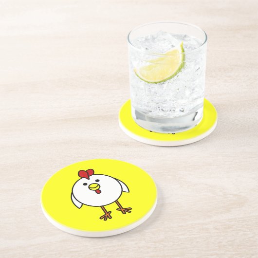 Cute Happy Chicken Zandsteen Onderzetter (Zijkant)