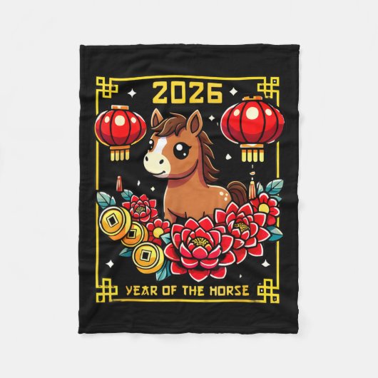 Cute Happy Chinese New Year Of The Hourse 2026 Lun Fleece Deken (Voorkant)