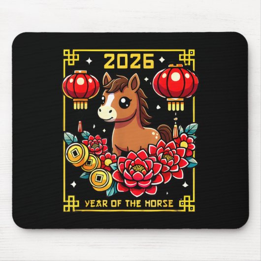 Cute Happy Chinese New Year Of The Hourse 2026 Lun Muismat (Voorkant)