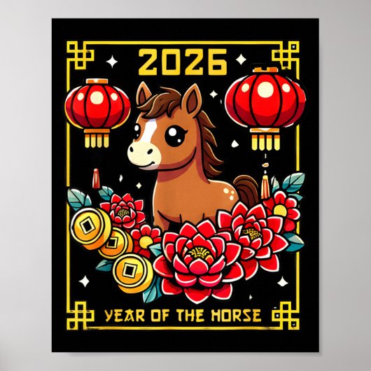 Cute Happy Chinese New Year Of The Hourse 2026 Lun Poster (Voorkant)