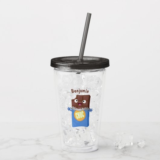 Cute happy chocola snoep bar cartoon acryl drinkbeker (Achterkant ijs)
