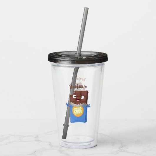 Cute happy chocola snoep bar cartoon acryl drinkbeker (Achterkant)