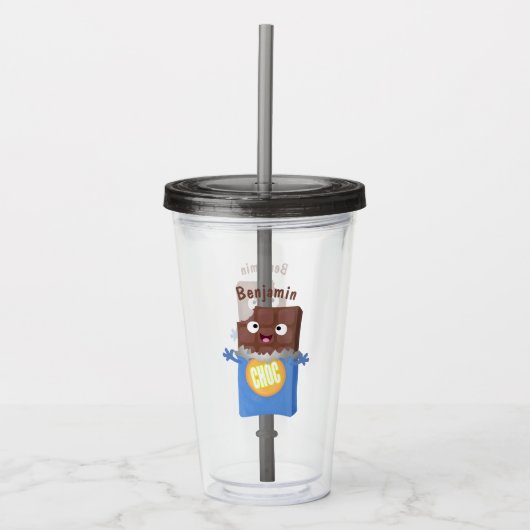 Cute happy chocola snoep bar cartoon acryl drinkbeker (Voorkant)