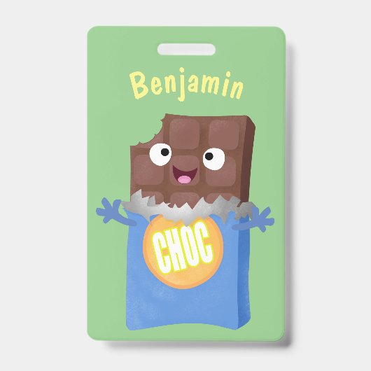 Cute happy chocola snoep bar cartoon badge (Voorzijde)