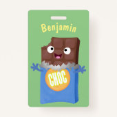 Cute happy chocola snoep bar cartoon badge (Achterkant)