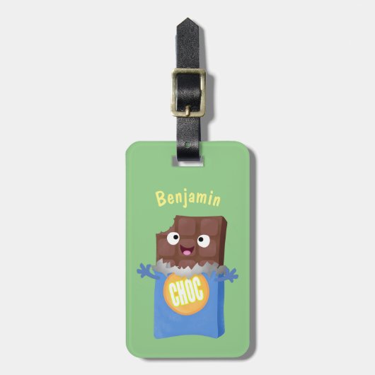 Cute happy chocola snoep bar cartoon bagagelabel (Voorkant verticaal)