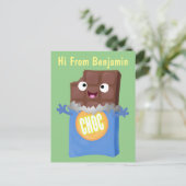 Cute happy chocola snoep bar cartoon briefkaart (Staand voorkant)