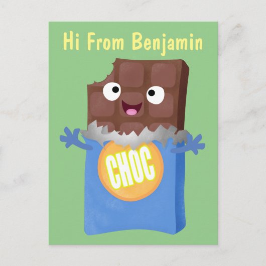 Cute happy chocola snoep bar cartoon briefkaart (Voorkant)