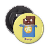 Cute happy chocola snoep bar cartoon button flesopener (Voorkant)
