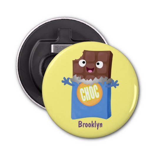 Cute happy chocola snoep bar cartoon button flesopener (Voorkant)