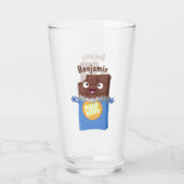 Cute happy chocola snoep bar cartoon glas (Achterkant)