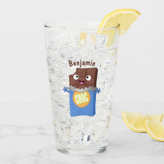 Cute happy chocola snoep bar cartoon glas (Achterkant ijs)