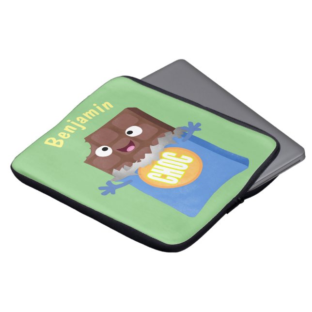 Cute happy chocola snoep bar cartoon laptop sleeve (Voorkant top)