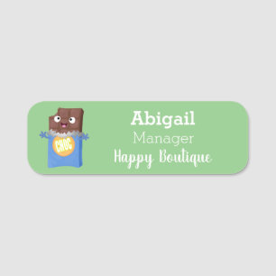 Cute happy chocola snoep bar cartoon naamplaatje