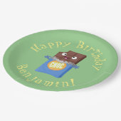 Cute happy chocola snoep bar cartoon papieren bordje (Gekanteld)