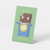 Cute happy chocola snoep bar cartoon reclamebord met voetstuk (Voorkant)