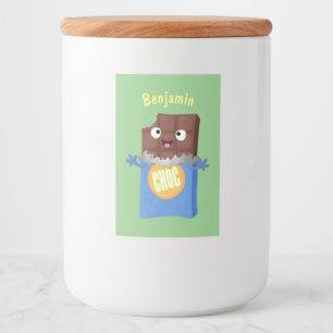 Cute happy chocola snoep bar cartoon voedselcontainer etiket