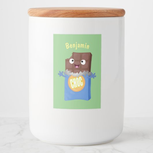 Cute happy chocola snoep bar cartoon voedselcontainer etiket (Voorkant)