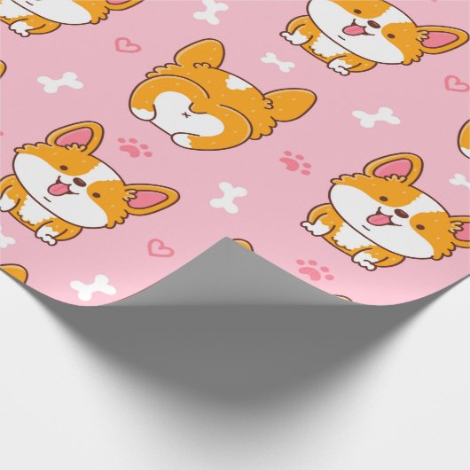 Cute happy corgi dog naadloos patroon cadeaupapier (Hoek)