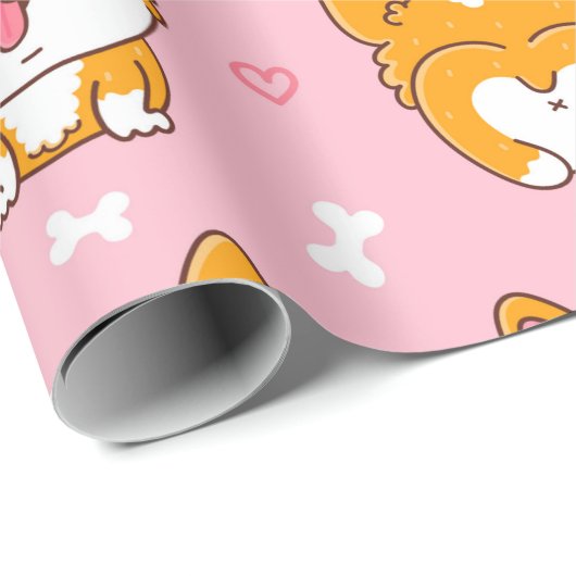 Cute happy corgi dog naadloos patroon cadeaupapier (Rol Hoek)