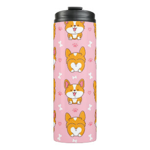 Cute happy corgi dog naadloos patroon thermosbeker
