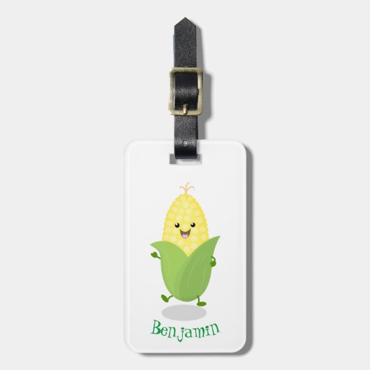 Cute happy corn cartoon illustratie bagagelabel (Voorkant verticaal)
