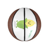 Cute happy corn cartoon illustratie basketbal (Verticaal)