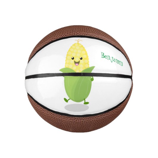 Cute happy corn cartoon illustratie basketbal (Voorkant)