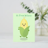 Cute happy corn cartoon illustratie briefkaart (Staand voorkant)
