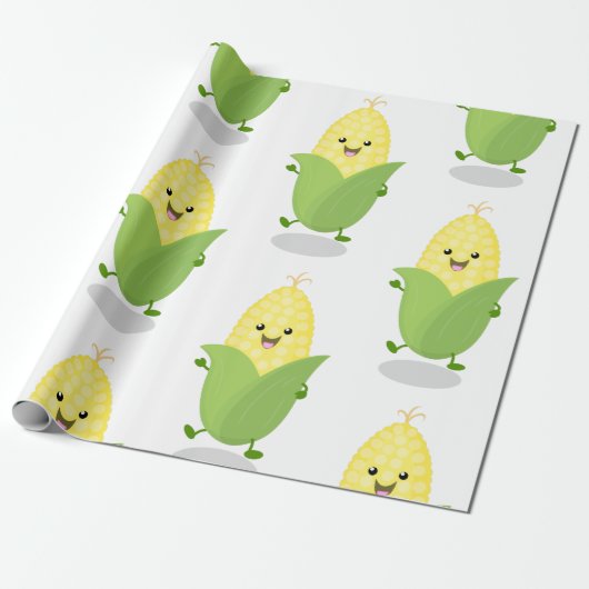 Cute happy corn cartoon illustratie cadeaupapier (Uitgerold)