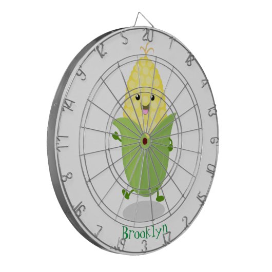 Cute happy corn cartoon illustratie dartbord (Voorkant Links)