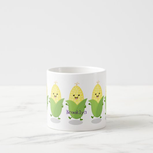 Cute happy corn cartoon illustratie espresso kop (Voorkant)
