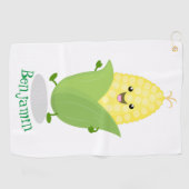 Cute happy corn cartoon illustratie golfhanddoek (Horizontaal)