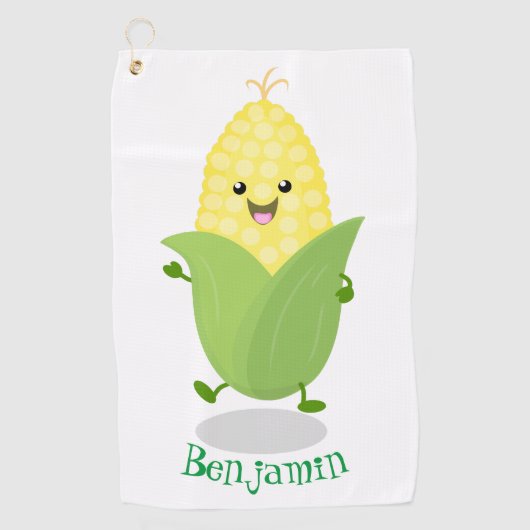 Cute happy corn cartoon illustratie golfhanddoek (Voorkant)