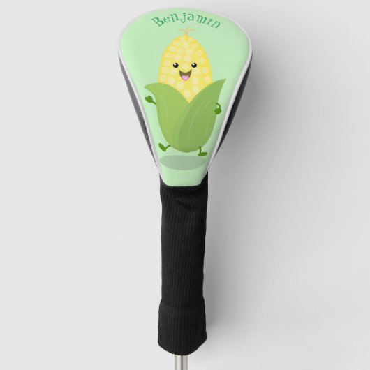 Cute happy corn cartoon illustratie golfheadcover (Voorkant)
