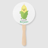 Cute happy corn cartoon illustratie handwaaier (Achterkant)