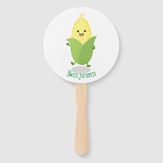 Cute happy corn cartoon illustratie handwaaier (Voorkant)