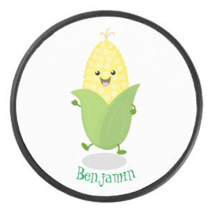 Cute happy corn cartoon illustratie hockey puck