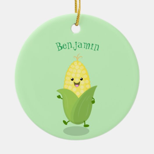 Cute happy corn cartoon illustratie keramisch ornament (Voorkant)