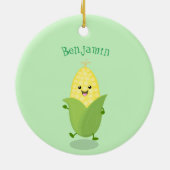 Cute happy corn cartoon illustratie keramisch ornament (Achterkant)