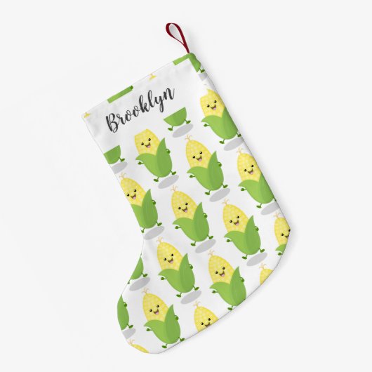 Cute happy corn cartoon illustratie kleine kerstsok (Achterkant (Hangend))