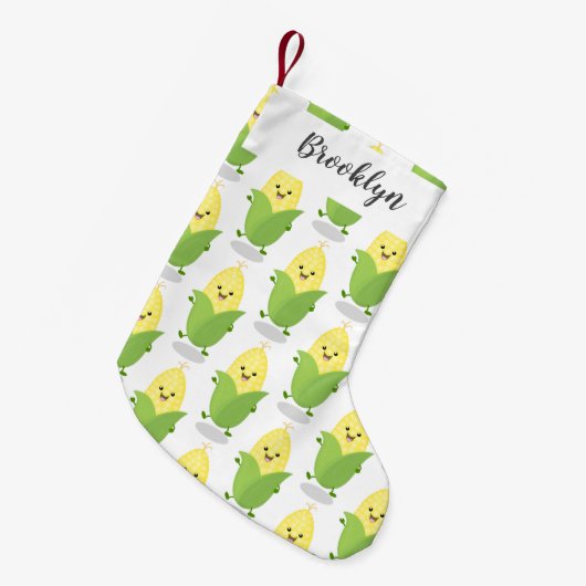 Cute happy corn cartoon illustratie kleine kerstsok (Voorkant (Hangend))