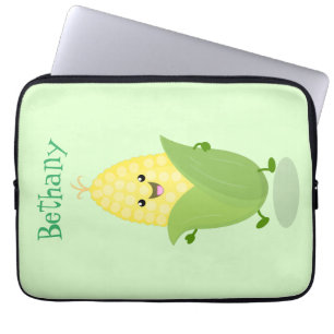 Cute happy corn cartoon illustratie laptop sleeve