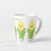 Cute happy corn cartoon illustratie latte mok (Rechterhoek)