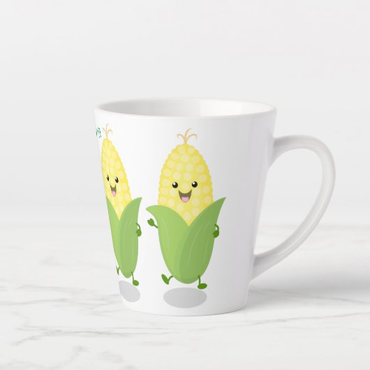 Cute happy corn cartoon illustratie latte mok (Rechts)