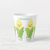 Cute happy corn cartoon illustratie latte mok (Voorkant)