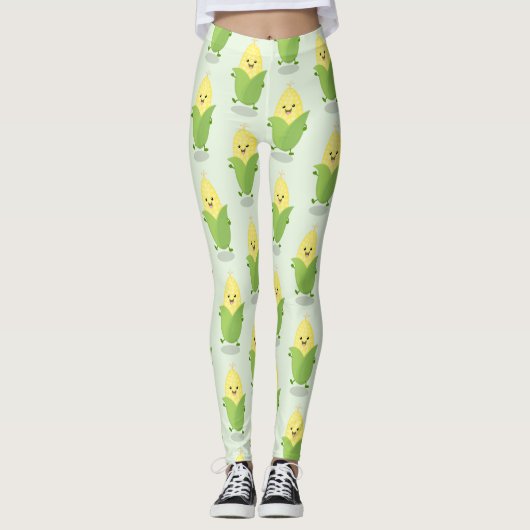 Cute happy corn cartoon illustratie leggings (Voorkant)